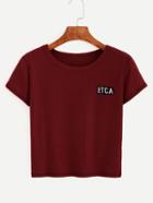 Shein Letter Embroidered Crop T-shirt