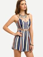 Shein Multicolor Striped Spaghetti Strap Hollow Jumpsuit