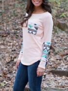 Shein Long Sleeve Sequined Pocket T-shirt