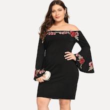 Shein Plus Off Shoulder Rose Applique Dress
