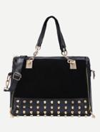 Shein Black Zipper Velvet Insert Studded Bag