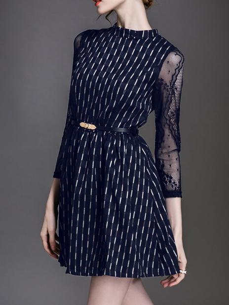 Shein Blue Stand Collar Plaid Dress