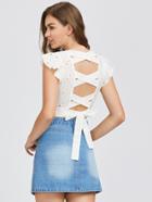 Shein Crisscross Tie Back Eyelet Embroidered Top