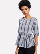 Shein High Low Dip Hem Plaid Blouse