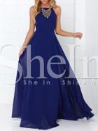 Shein Blue Spaghetti Strap Backless Perfect Maxi Dress