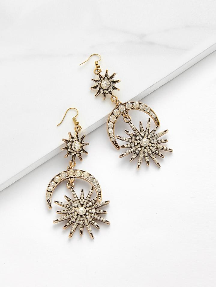Shein Rhinestone Moon & Sun Drop Statement Earrings