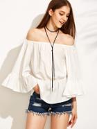 Shein Beige Off The Shoulder Ruffle Cuff Blouse