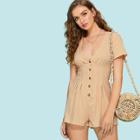 Shein Fold Pleat Detail Button Up Plunging Romper