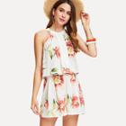 Shein Florals Halter Top With Box Pleated Shorts