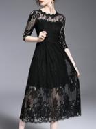 Shein Black Sheer Lace Long Sexy Dress