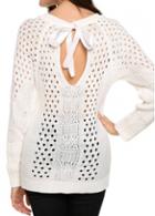 Rosewe Batwing Sleeve Hollow Back White Knitting Pullover