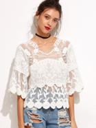 Shein White Lace Embroidered Semi Sheer Blouse