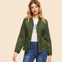 Shein Chiffon Solid Drawstring Waist Blouse