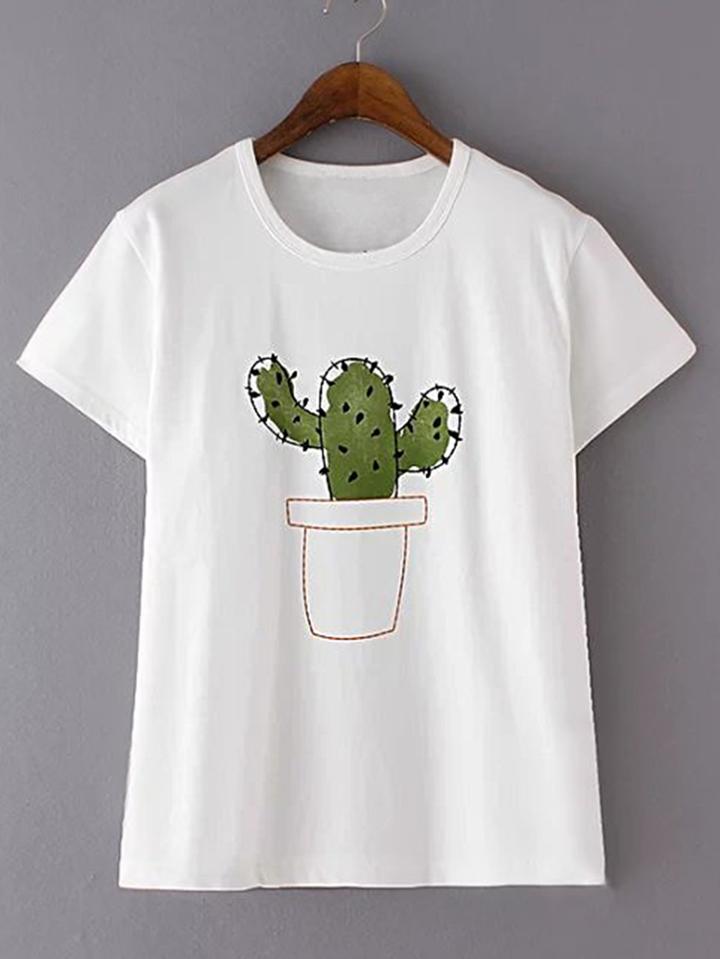 Shein Cactus Print Short Sleeve Tee