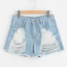 Shein Light Wash Destroyed Denim Shorts