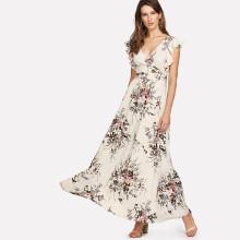 Shein Ruffle Trim Surplice Wrap Floral Dress