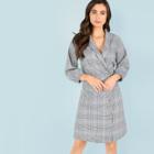 Shein Surplice Neck Button Up Plaid Dress