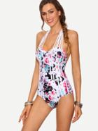 Shein Multicolor Flower Print Strappy One-piece Swimwear