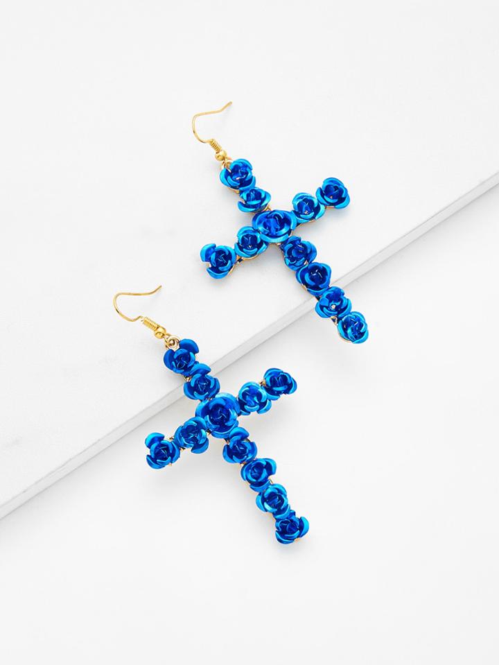 Shein Rose Design Cross Shaped Drop Earrings