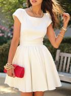 Shein White Short Sleeve Open Back Flare Dress