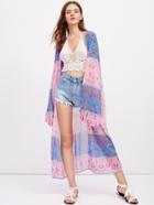 Shein Calico Print Self Tie Chiffon Top