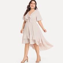 Shein Plus Knot Front Flounce Dip Hem Polka Dot Dress