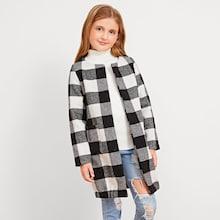 Shein Girls Open Front Gingham Print Jacket