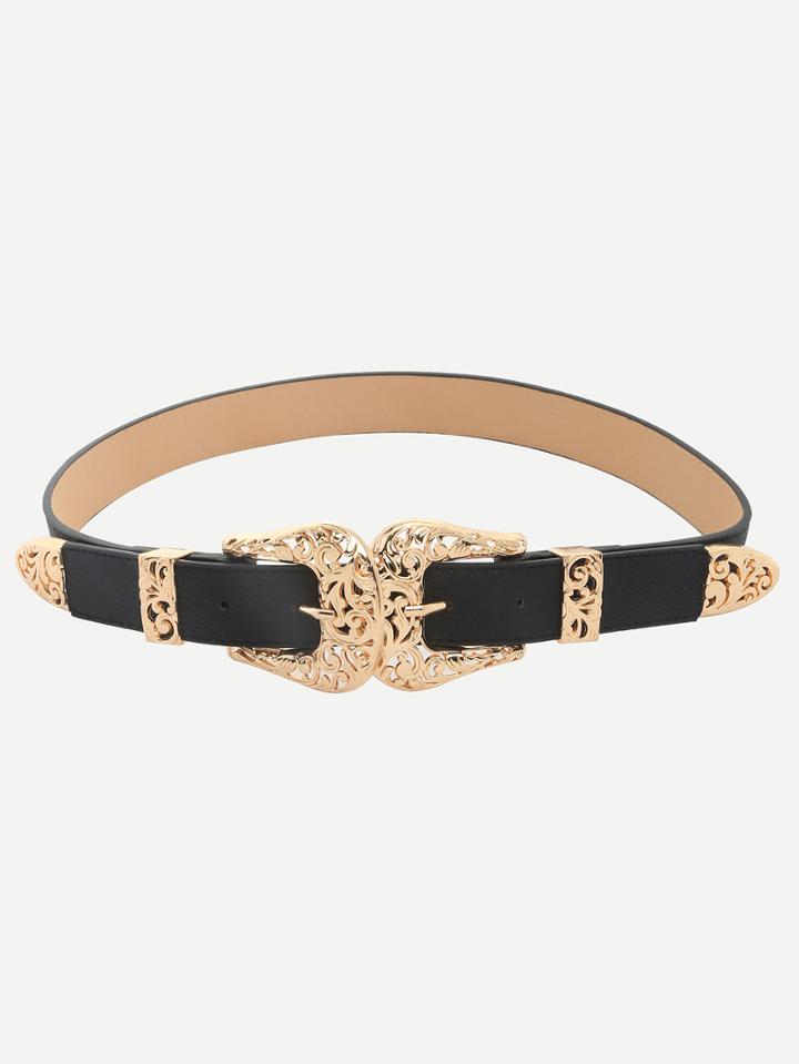 Shein Black Vintage Inspired Two-buckle Belt