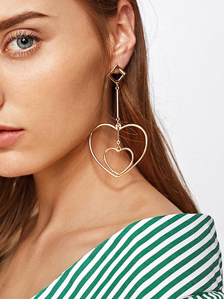 Shein Double Heart Open Drop Earrings