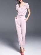 Shein Pink Beading Belted Top With Pockets Pants