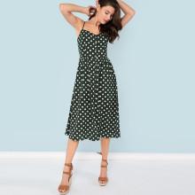 Shein Polka Dot Print Buttoned Cami Dress