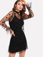 Shein Tie Back Star Mesh Ruffle Dress