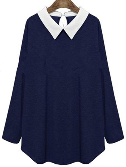 Shein Navy Contrast Collar Long Sleeve T-shirt