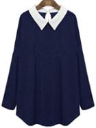 Shein Navy Contrast Collar Long Sleeve T-shirt