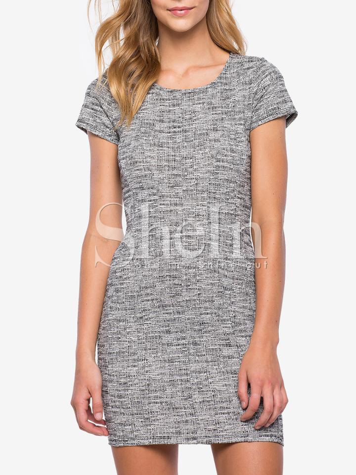 Shein Grey Short Sleeve Zipper Back Sheath Dress