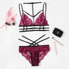 Shein Scalloped Trim Harness Floral Lace Lingerie Set With Choker