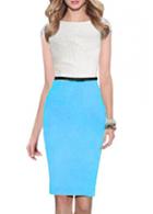 Rosewe Cap Sleeve Lace Splicing Knee Length Dress