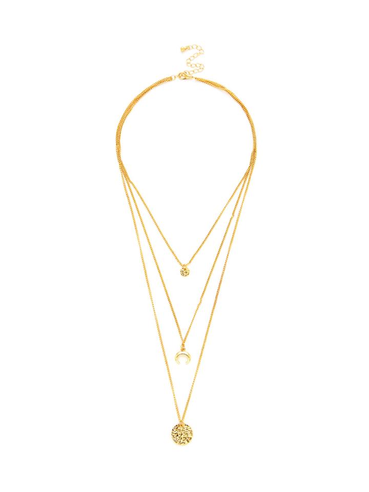 Shein Round Pendant Three Layered Chain Necklace