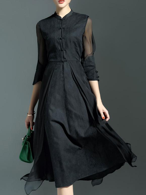 Shein Black Contrast Sheer Gauze Midi Dress