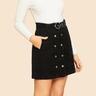 Shein Double Button Belted Velvet Skirt