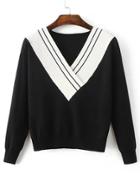 Shein Black Contrast V Neck Knit Sweater