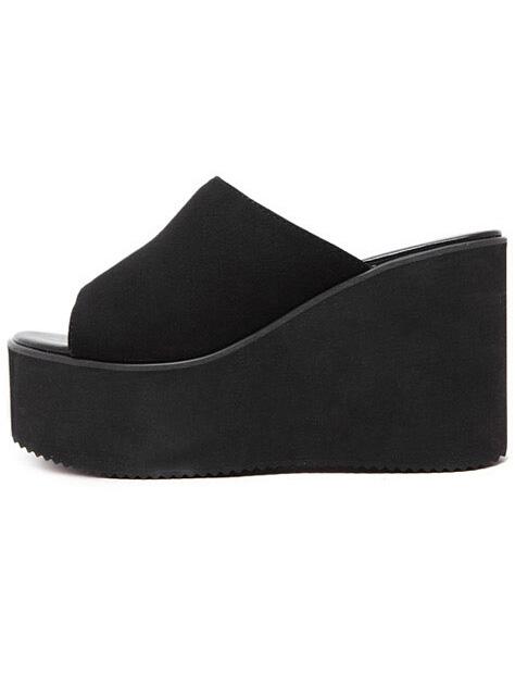 Shein Black Suede Wedges Sandals