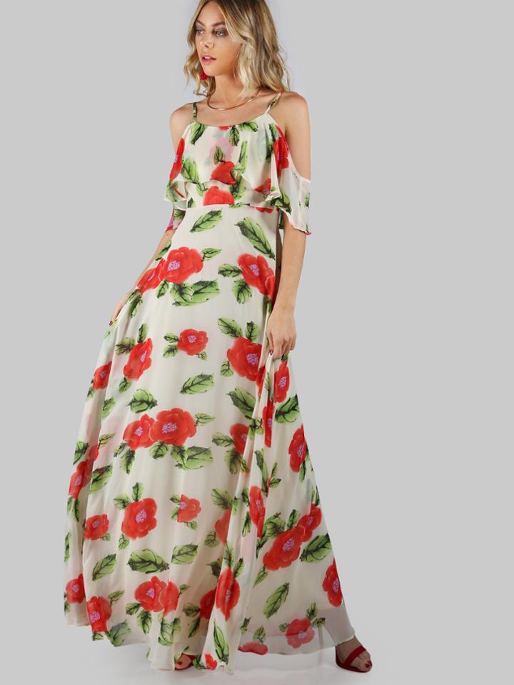 Shein Flower Print Two Layered Flow Dress