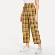Shein Plaid Zip Front Pants