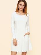 Shein White Scallop Trim Pocket Front A Line Dress