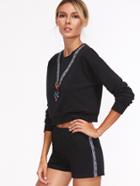 Shein Black Crop Sweatshirt With Embroidered Tape And Beaded Detail