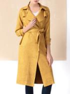 Shein Yellow Lapel Tie-waist Pockets Coat
