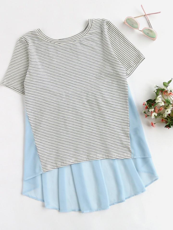 Shein Sheer Gathered Back Mixed Media Tee