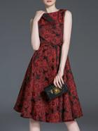 Shein Burgundy Tie-waist Print A-line Dress