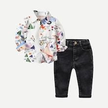 Shein Toddler Boys Cartoon Print Shirt With Jeans